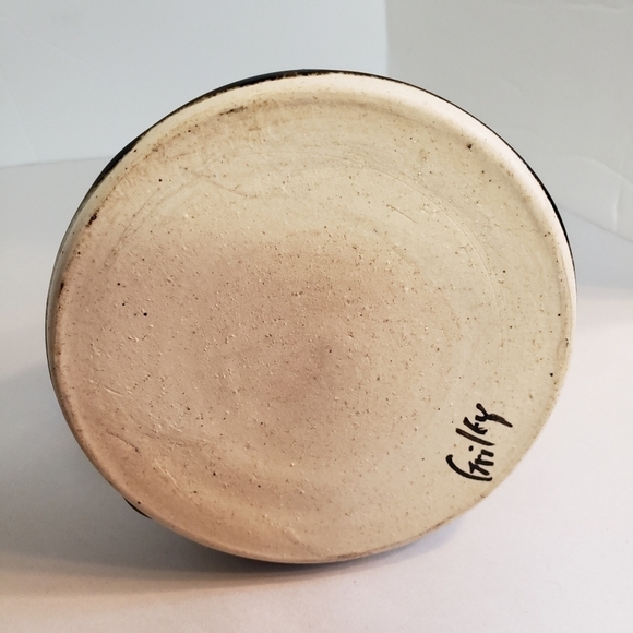 Signed MCM Art Pottery Vase Earth Tones Water Land Hand Turned - Picture 4 of 5